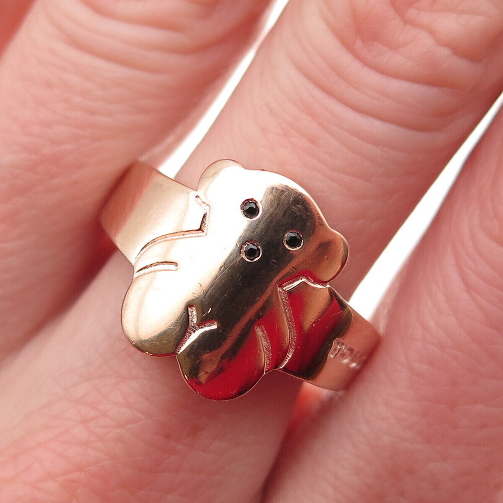 Tous 925 Sterling Silver Vermeil Real Black Spinel Sweet Dolls Ring Size 6.5